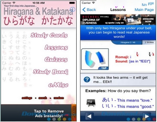 Bên trong phần mềm chữ cái tiếng Nhật Hiragana và Katakana
